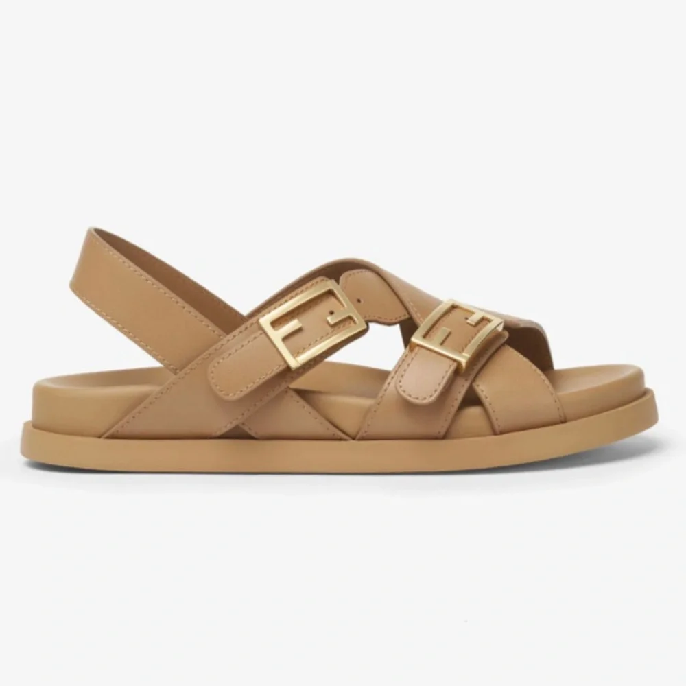FENDI Feel FF logo cross strap leather sandals